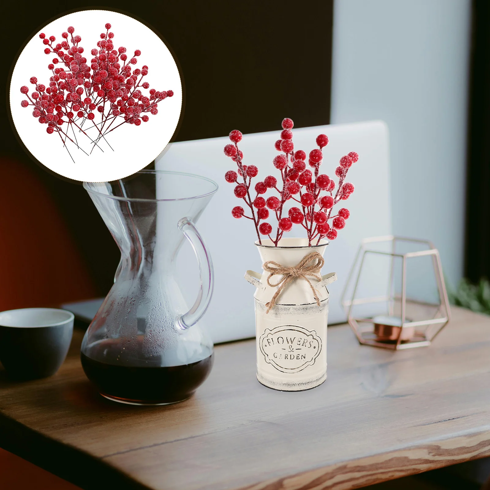 

20Pcs Fake Red Berry Stems with Frost Effect Artificial Winter Holly for DIY Holiday Garlands Christmas Decorations Home Festive