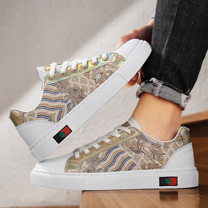 

Весна 2024, мужская вулканизированная обувь, модные повседневные туфли на плоской подошве со шнуровкой и принтом, осенние трендовые мужские кроссовки Zapatillas Hombre