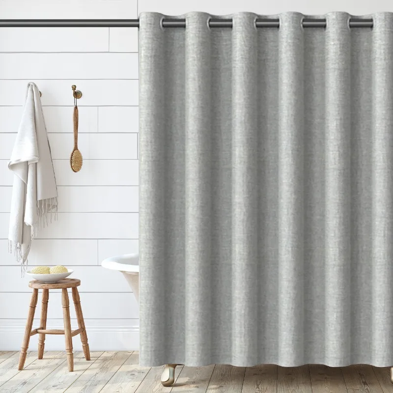

Imitation Linen Bathroom Curtains Waterproof ,Roman Ring Big Buckle Thickened Polyester Cloth Shower Curtain Film Covered