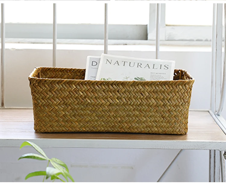 

storage long hand-woven straw inclined body basket, cosmetic desktop storage basket, sundry storage woven wicker basket