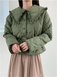 Arazooyi-Sweet Peter Pan Collar Parkas para mulheres, algodão chique acolchoado, slim diário, casacos de inverno suaves, senhora do escritório casual, novo