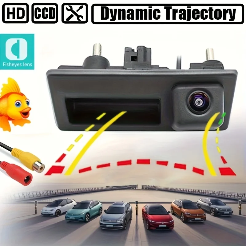 Reverse Car Camera with Dynamic Trajectory - CCD Trunk Handle Backup Camera, Compatible with Vw/For AUDI , Without Battery