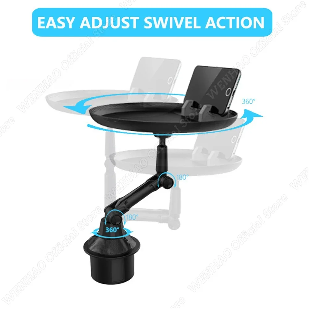 Universal Car Cup Holder Tray Adjustable Car Tray Table Mobile Phone Holder Mount 360° Swivel Arm Food Table For Most Vehicles