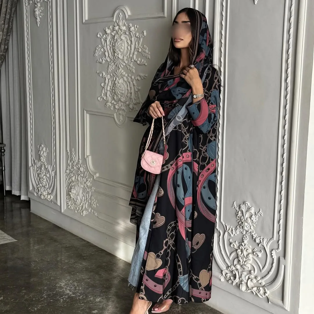 

Ид Мубарак Рамадан Открытая Абая Женская Мода Принт Мусульманское Платье Джилбаб Сабая Исламская Одежда Кафтан Халат Хиджаб Платья Абая