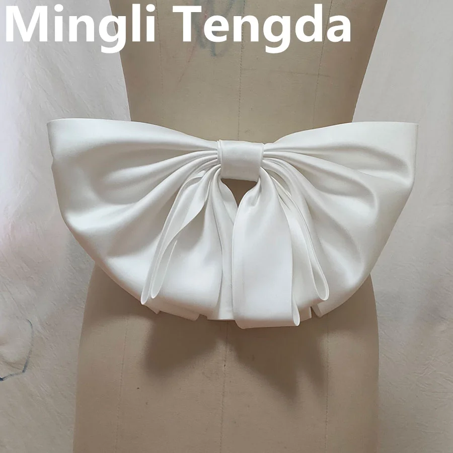 Mingli Tengda Satin Seperate Bow Tie Wedding Knots Removeable Prom Dresses Satin Belts With Pin Accessories Belt Bride Headwear