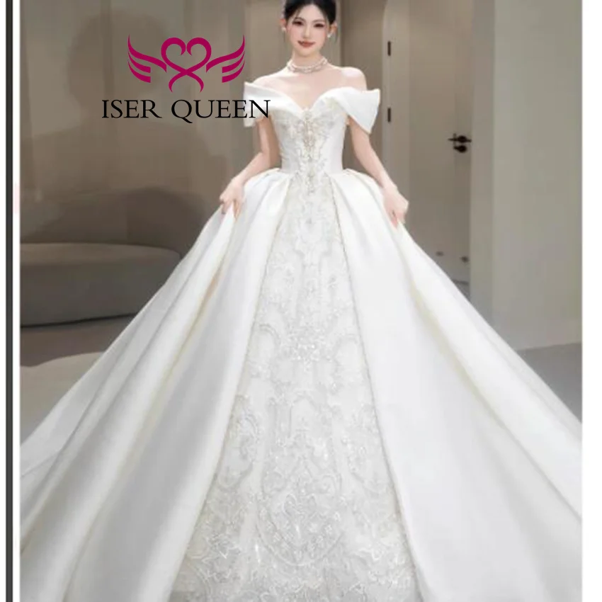 

Customized Elegant Satin Wedding Dress For Women 2025 New Crystal Beaded Luxury Princess Bride Dress Vestidos De Novia WX0431