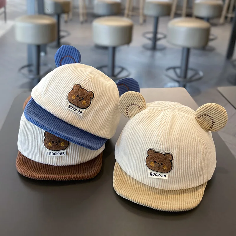 

Осенняя вельветовая детская кепка с утиным языком, милая фуражка с медведем, детские бейсболки с короткими полями с героями мультфильмов, козырьки для мальчиков и девочек 6-18 месяцев