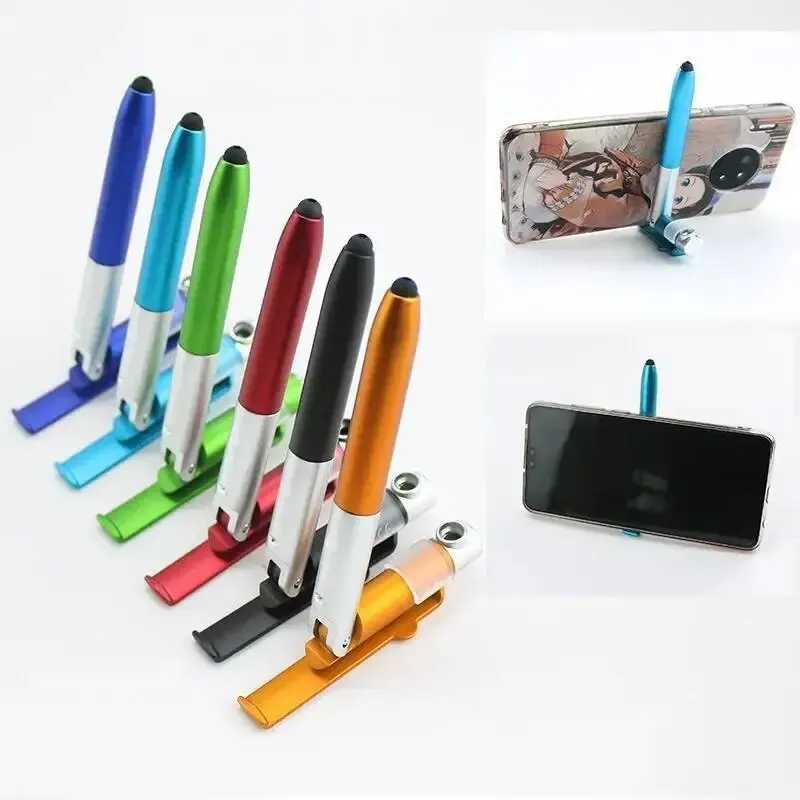4 In 1 Multifunction Touch Pen Ballpoint Pen With LED Light Folding Stand For Smartphone Holder Night Reading Stationery Pencil