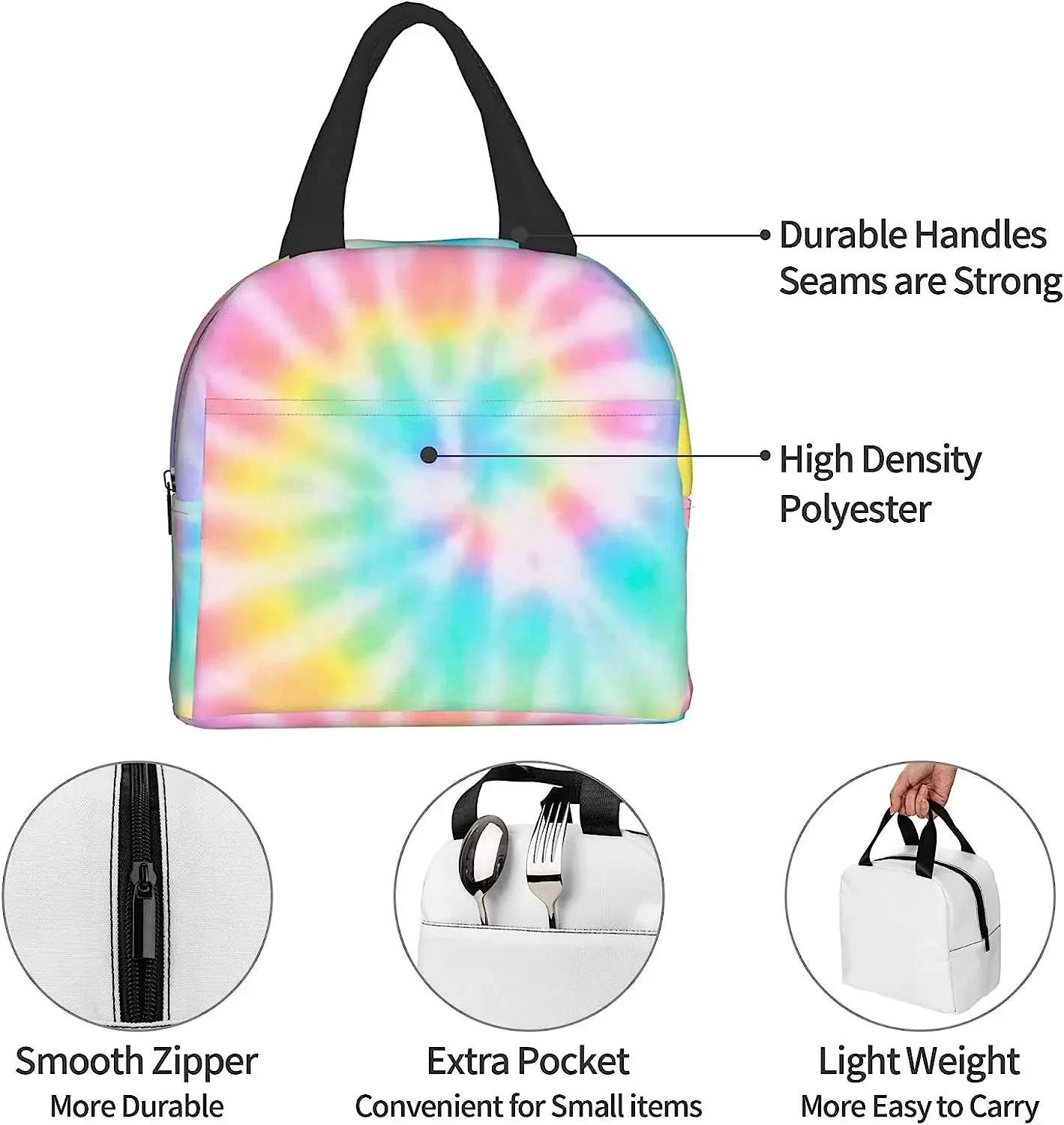 Tie Dye Pattern Lunch  Bag for Women Men Bento Bag Picnic Container Coolbag Reusable Waterproof