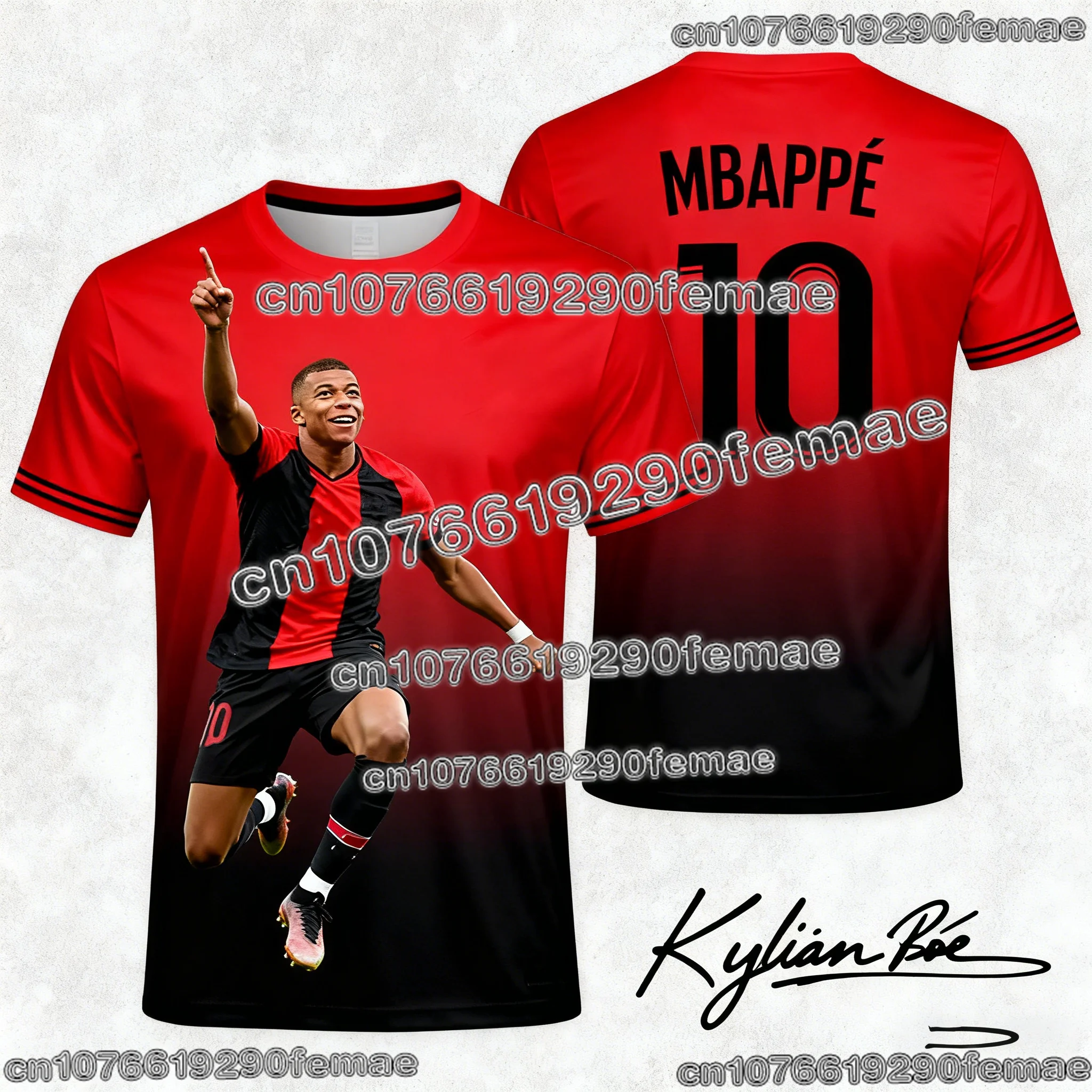 Mbappé # 10 2026 كرة القدم تي شيرت ثلاثية الأبعاد مطبوعة الرجال النساء الاطفال الصيف مروحة الطبعة ملابس رياضية كاجوال لتدريب كرة القدم