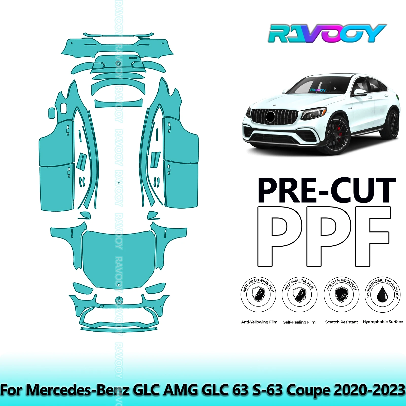 

Full Vehicle Clear Bra Precut PPF Paint Protection Film For Mercedes-Benz GLC AMG GLC 63 S-63 Coupe 2020-2023
