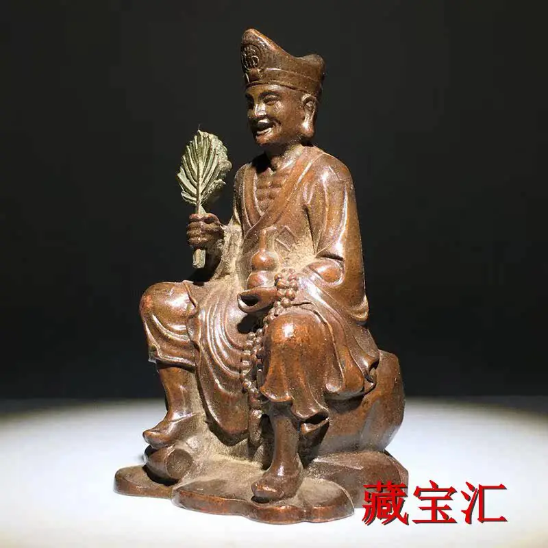 Antique Pre Owned Bronze Ji Gong Buddha Statue Old Collection Dragon Subduing Arhat Living Buddha Ji Gong Decor Ornament