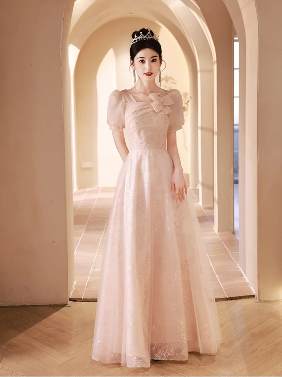 

Pink Evening Gown Women's High-End Host Small Luxury High-End Ceremony Dr Super Fairy Princ Adult Art Exam Skirt