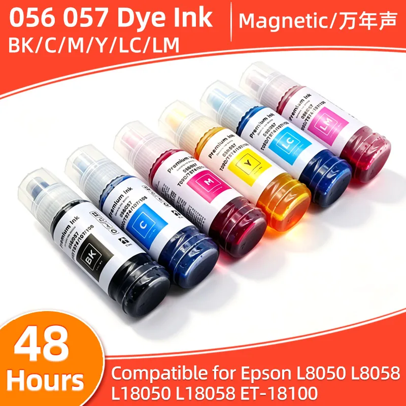 1set 056 057 Refill Dye Ink 107 108 T574 T09D Compatible Water Based Bottle For Epson L8050 L8058 L18050 L18058 ET-18100 Printer
