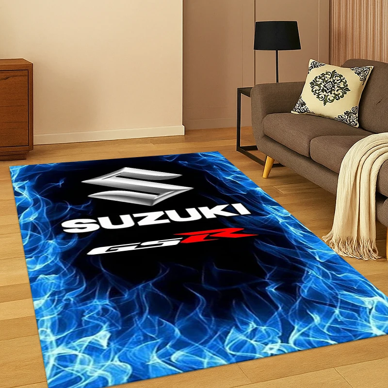 3D S-SUZUKI Racing Car Logo Carpet Rug for Bedroom Living Room Sofa Playroom Doormat Home Decor,Kid Area Rug Non-slip