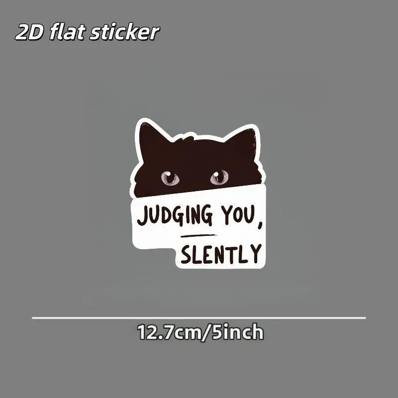 1Pc 2D Flat Black Cat Staring Vinyl Sticker, Playful Humorous Waterproof Decal for Car Window & Smooth Surfaces