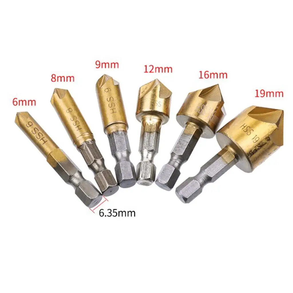 6ชิ้น6,8หกเหลี่ยม, 9,12,16,19มิลลิเมตร Countersink Power Mata Bor BORE set ทนทาน