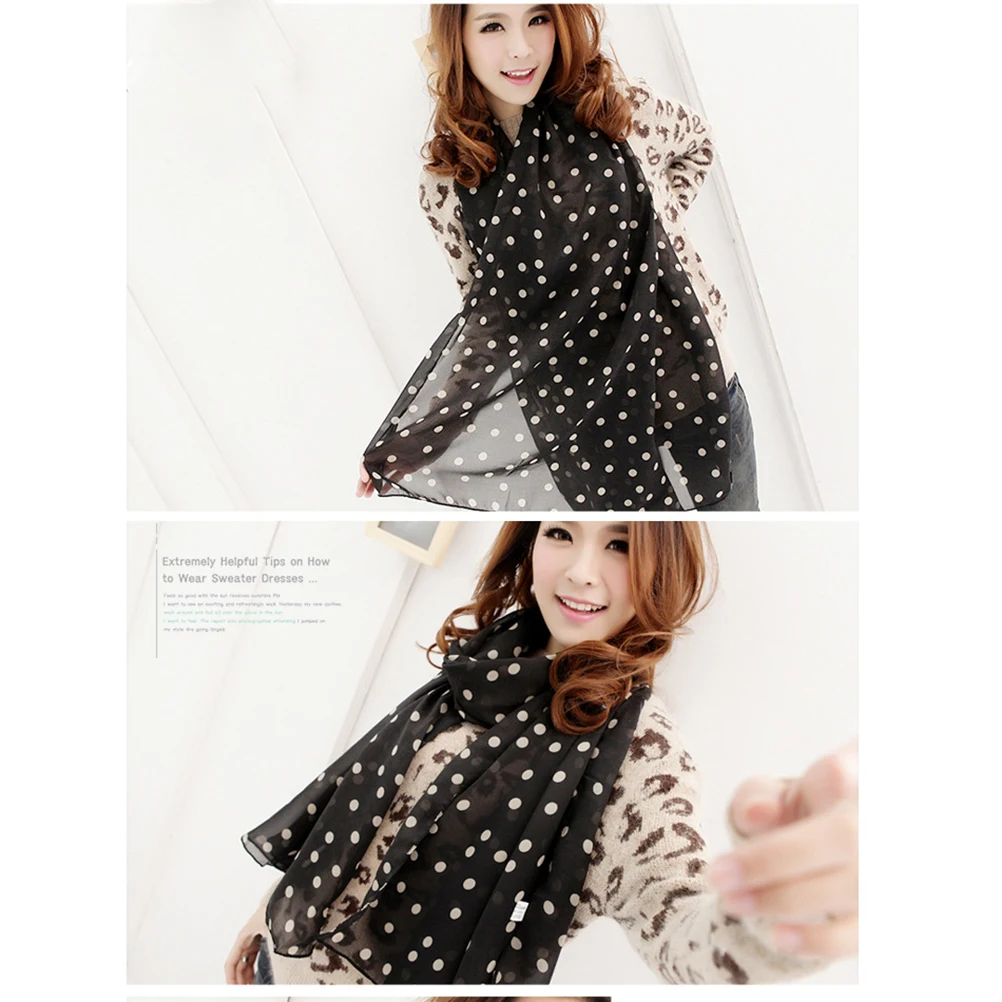 

Chiffon Scarf Lightweight Sunscreen Shawl Women Breathable Neck Wrap Summer Dots Fashion Classic Design All Match Daily