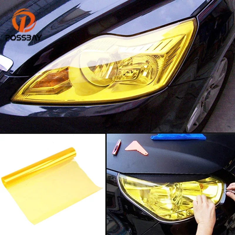 

POSSABY 30*180 cm Deep Black Car Fog Light Stickers Headlight Taillight Tint Film Sticker Rear Lamp Yellow