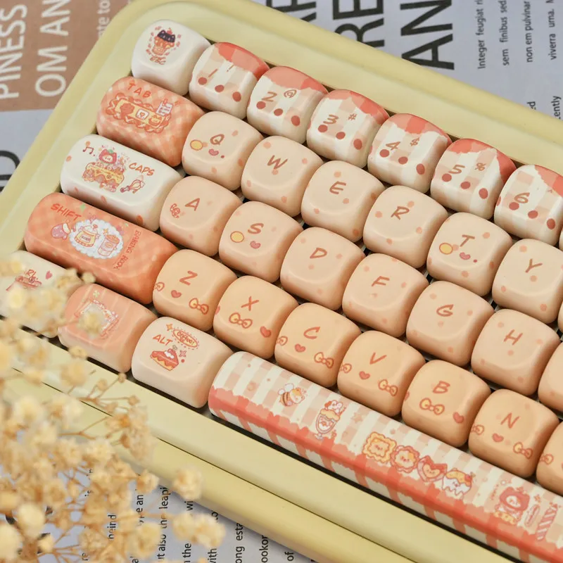MAIMOOO Keycap Set Orange Baked Cat Cute Bread Style Cute Five Sided Heat Sublimation MOA Cute Keycap 130keys
