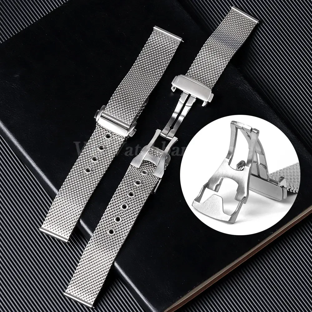 Mesh Watch Band for Omega Hippocampus Seamaster 007 Bracelet 20mm 22mm Full Salad Folding Buckle New Metal Belt Steel Strap