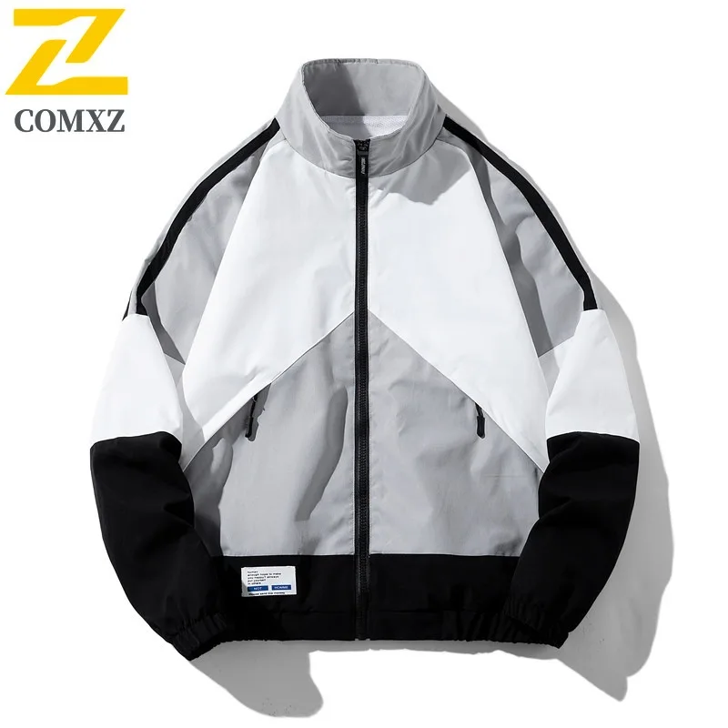 

COMXZ Mens New Jacket Outdoor Sports Color Block Windproof Jackets Mens Spring Autumn Stand Collar Windbreaker Plus Size Running
