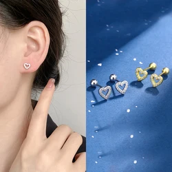 New Zirconic Hollow Heart Screw Earrings For Women Girls Hypoallergenic Elegant Charm Party Jewelry Accessories Gifts