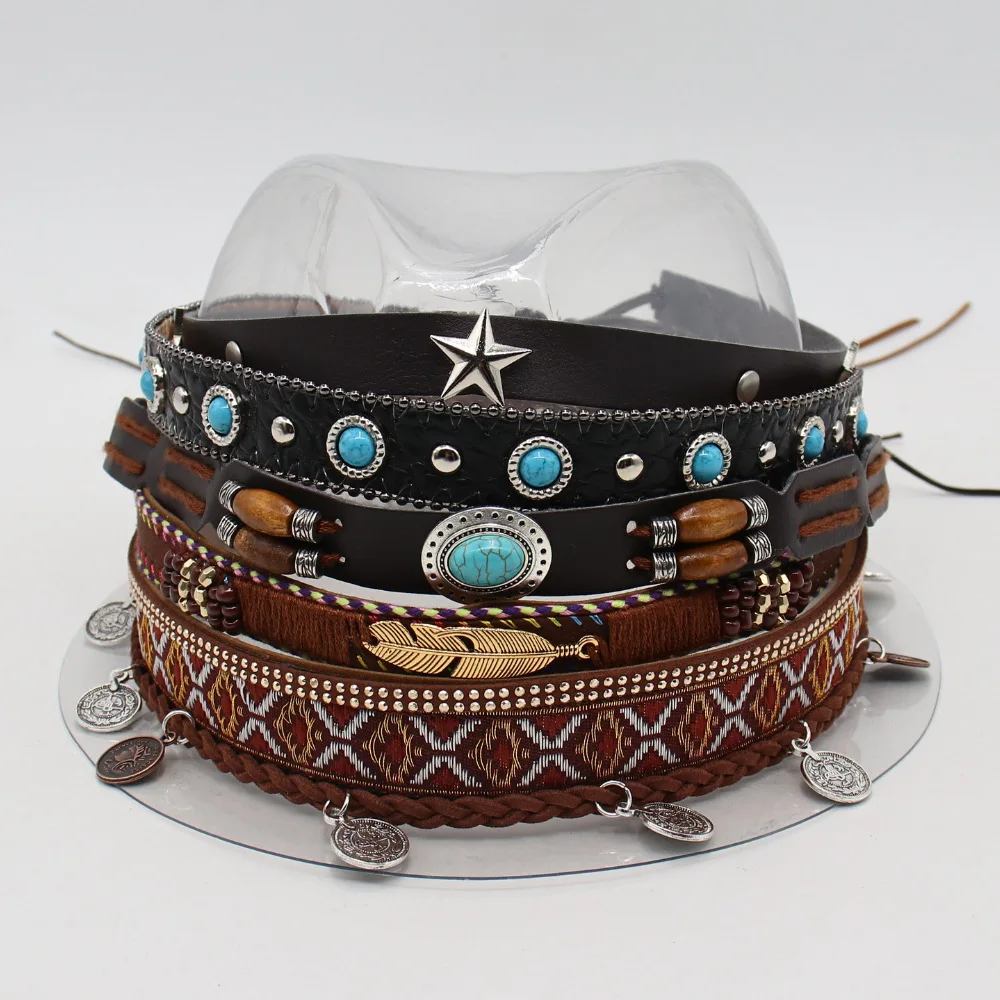 Western Cowboy Hat Headband Accessories Retro Straw Hat Top Hat DIY Accessories Jazz Cap Special Belt Accessories Decoration