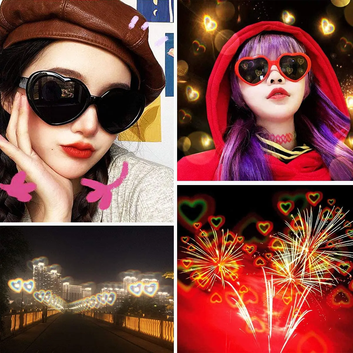 Gafas con efectos en forma de corazón para mujer, anteojos con luces que cambian a forma de corazón por la noche, gafas de difracción, gafas de sol femeninas