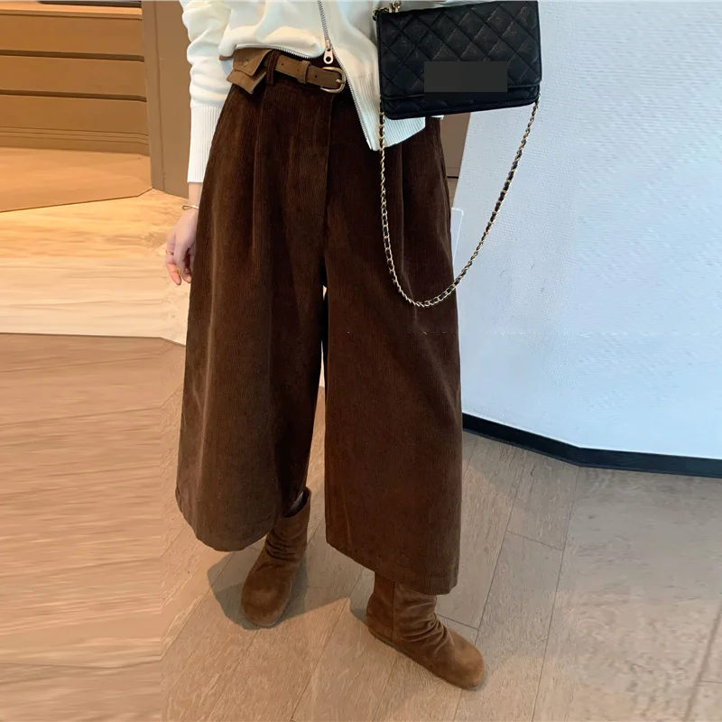 Wide-leg cropped pants for women's autumn 2025 new Korean fashion  high-waisted straight casual small cropped pants for women