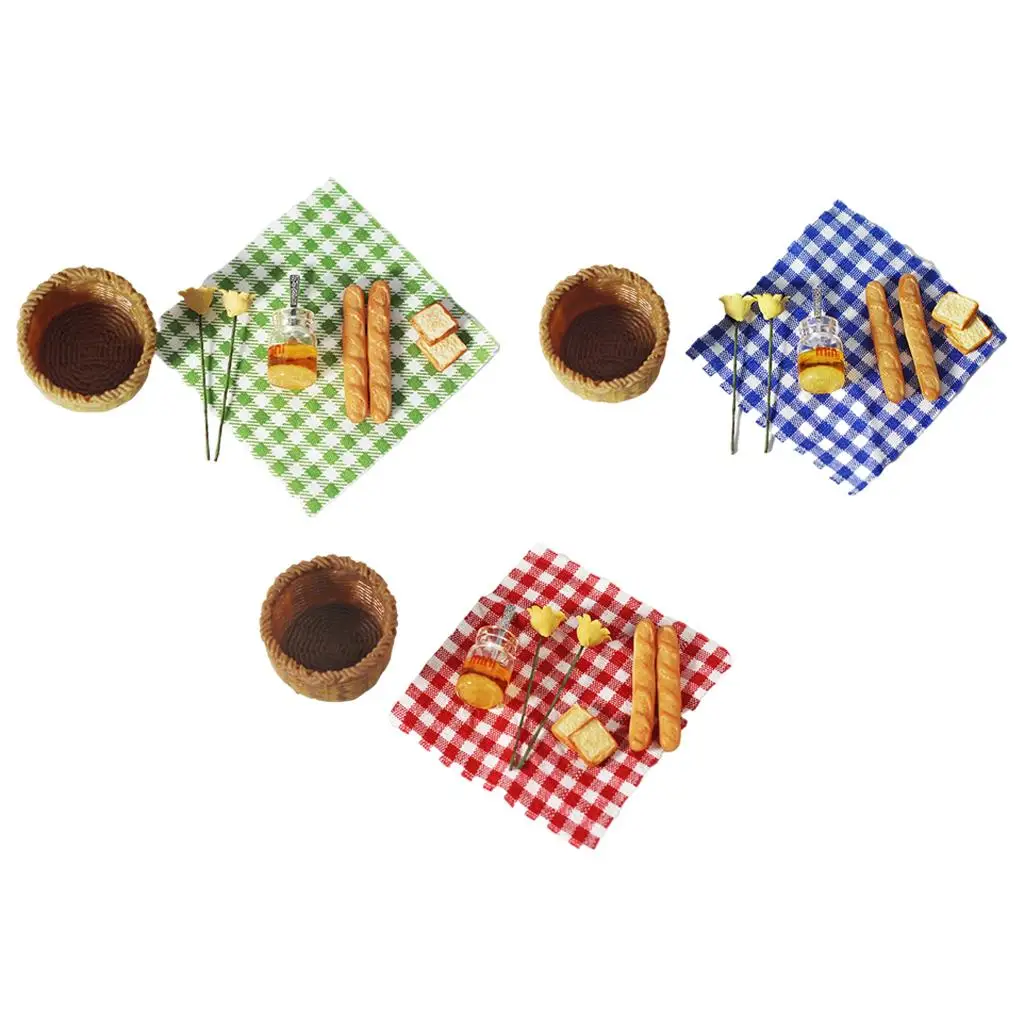 Simulatie Voedsel Brood Honing Picknickdoek met Mand Set 1/12 Poppenhuis