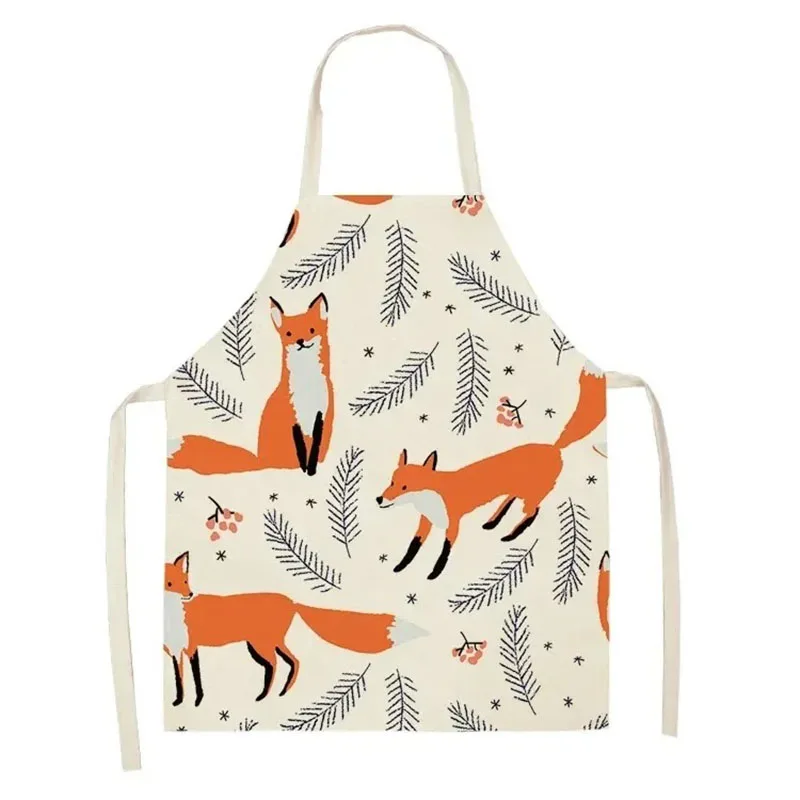 

Cute Fox Print Cotton Linen Apron Woodland Animal Women Kitchen Cooking Baking Pinafore Cafe Barista Waitress Workwear Bib