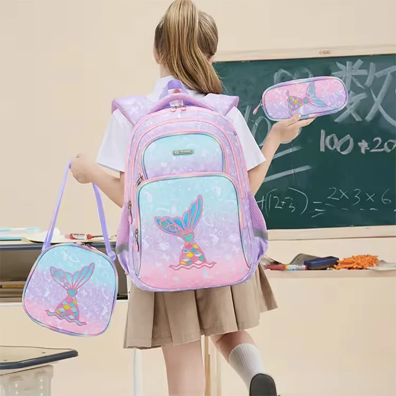 

High Quality High Capacity Primary School Students Backpack 3 PCS Set,One Backpack, One Pen Case, One Meal Bag