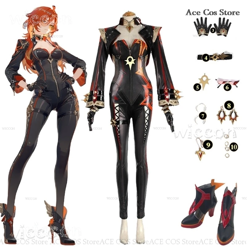 Game Genshin Impact Mavuika Cosplay Costume Wig Pyro Archon Cosplay Wig Natlan Anime Uniform Halloween Fire Elemental Dress-up