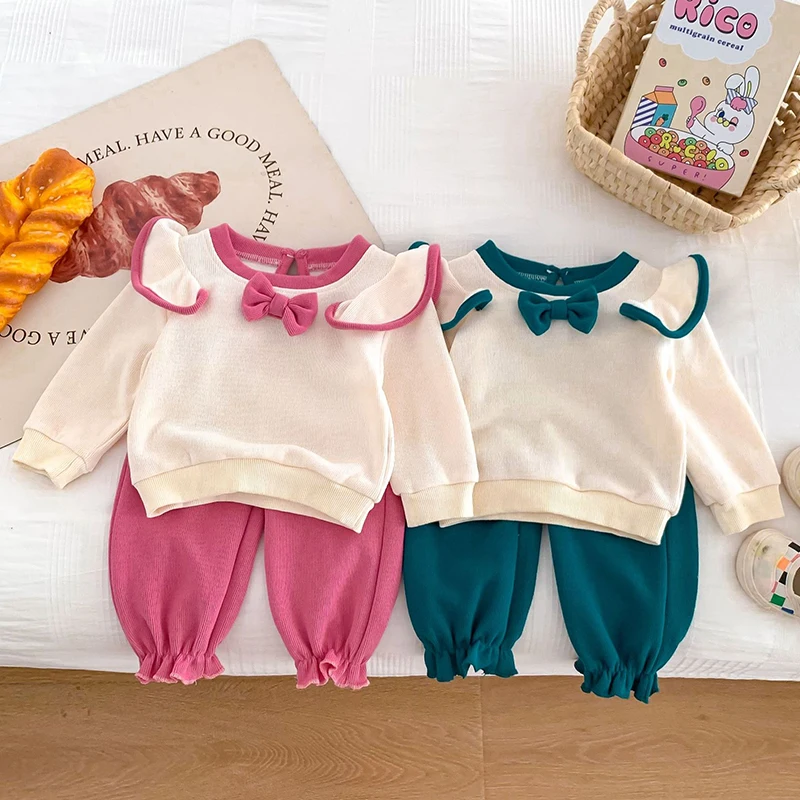 

Infant Kids Baby Girls Long Sleeve Sweet Solid Color Tops + Pants Clothing Sets Baby Girl Children's Clothes Suit