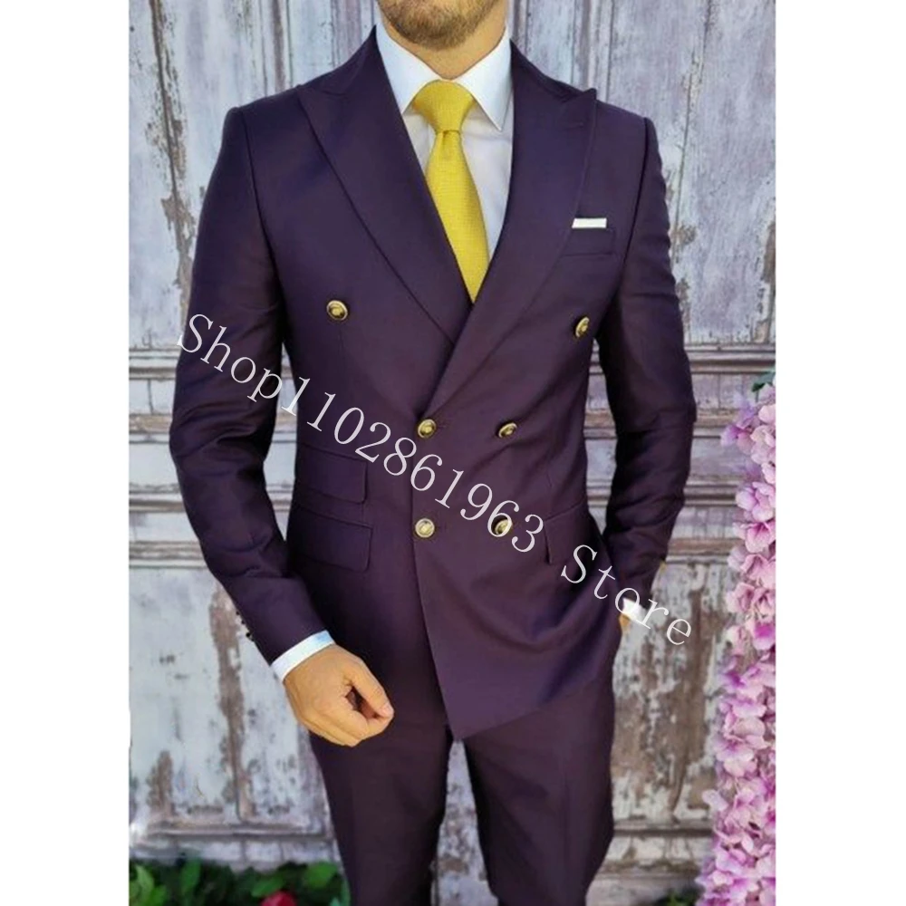 

2023 New Fashion Male Suits Slim Fit Peak Lapel Double Breasted 2 Pieces Best Men Wedding Suits Groom Tuexdos Trajes De Hombre