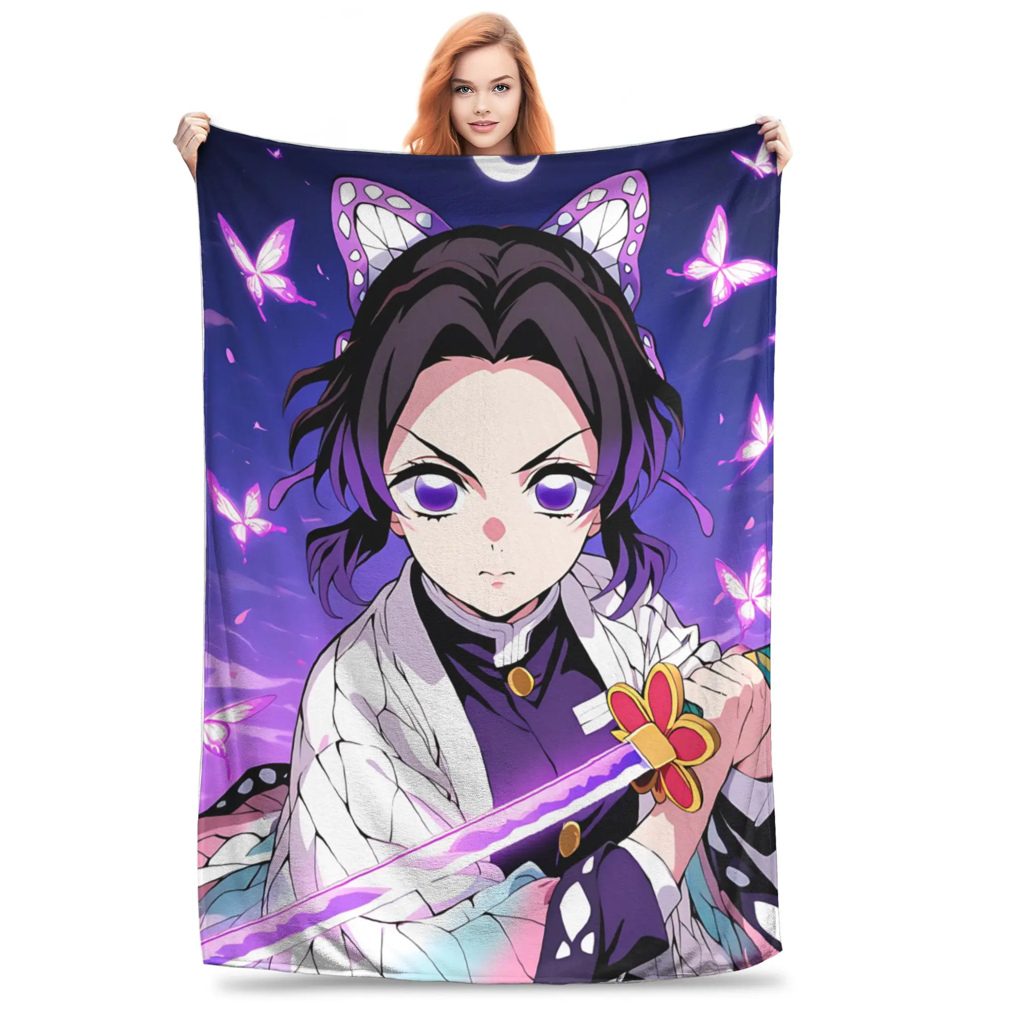 1PC Demon Slayers Anime Shinobu Kocho  Blanket Super Cosy Plush Home Living Room Sofa
