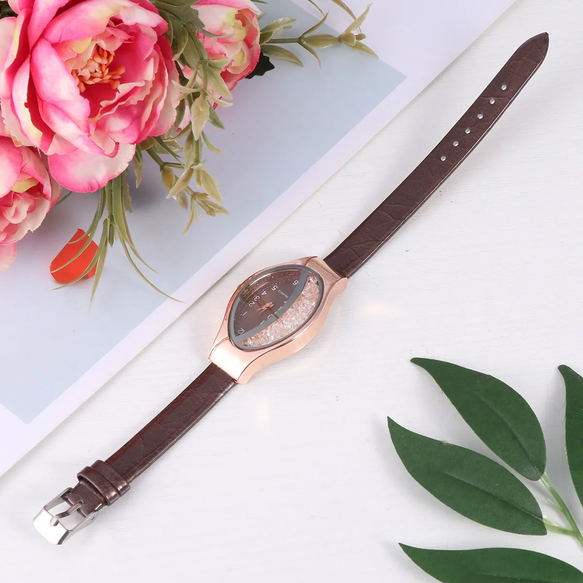 Stone Quartz Wristwatch Brown Stylish Creative Women Watch Birthday Gift Fashion Unique Women Quartz Watch Wristwatch