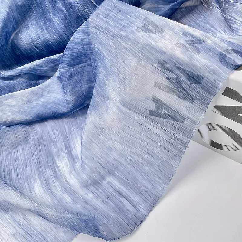 Semi-transparent dark blue irregular tie-dyed double crepe chiffon fabric for Hanfu cheongsam dress