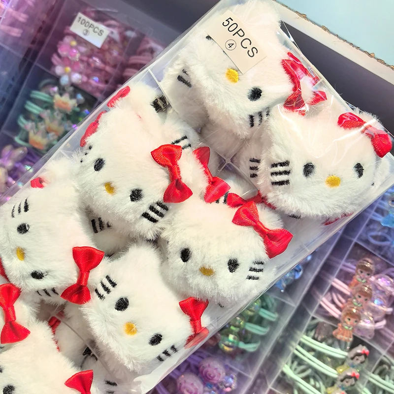 50pcs Sanrio Hello Kitty Hairpin Kawaii Cute Bow Cartoon Children\'S  Hair Clip Doll Toys Girl Wholesale