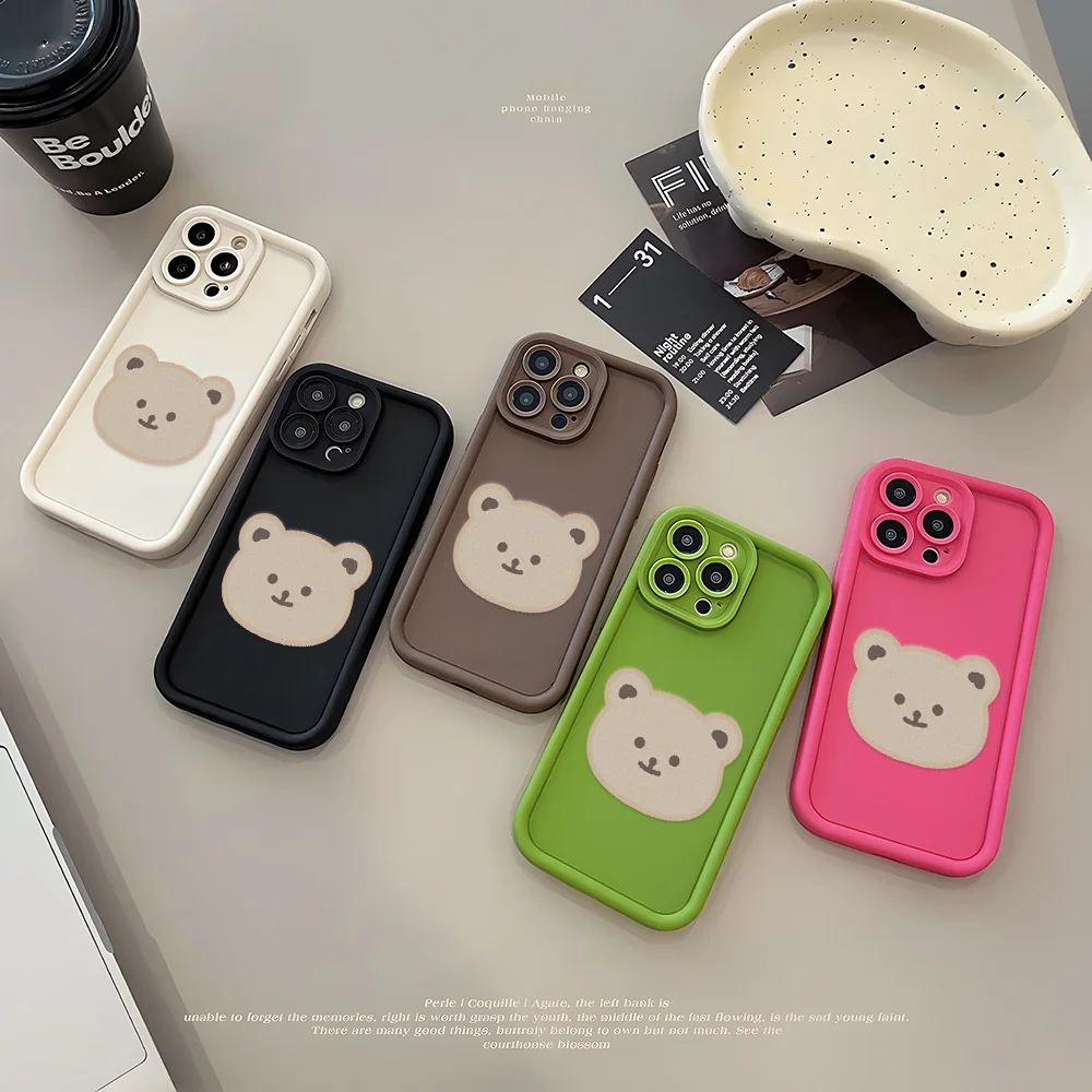 Cute Bear Silicone TPU Soft Phone Case For iPhone 15 Pro Funda 13 11 14 12 X XR XS 7 8 SE Plus 13proma 14plus Protective Cover