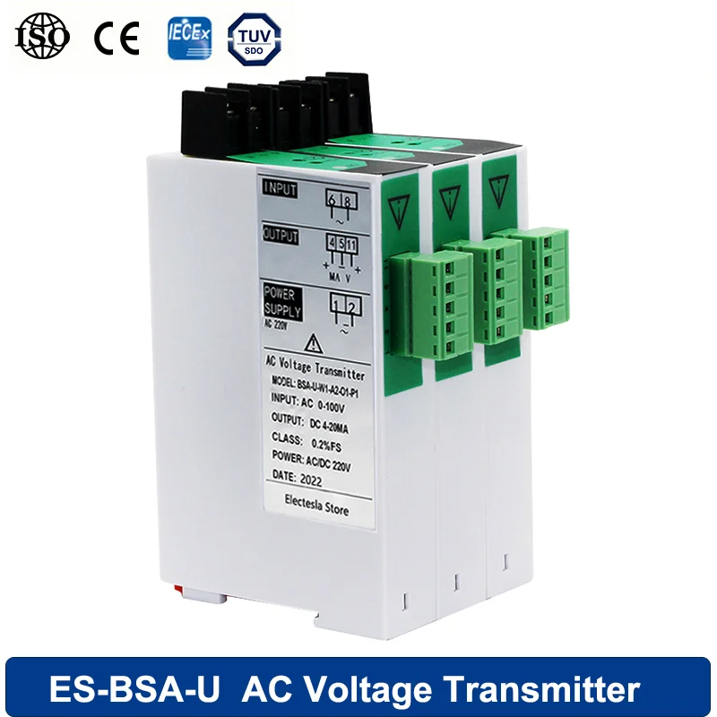 AC Voltage Transmitter Transducer  Input 4-20mA 0-5V 0-10V AC 5-1000V Output Signal Isoaltor DC24V Power Supply