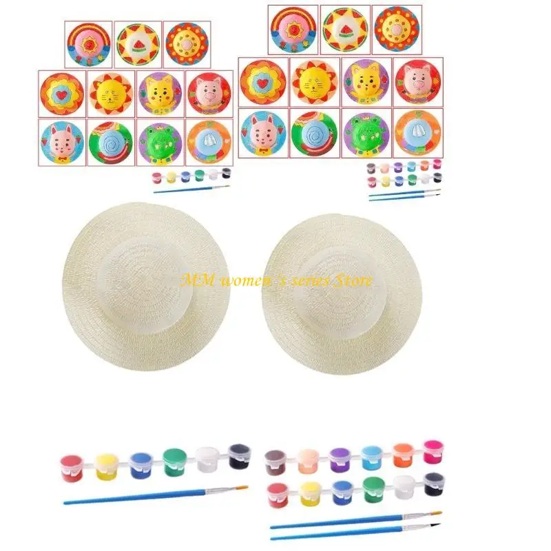 Q39C قبعة القش الحرفية أطقم قبعة الشمس المواد اليدوية للأطفال قبعة الكتابة على الجدران شخصية