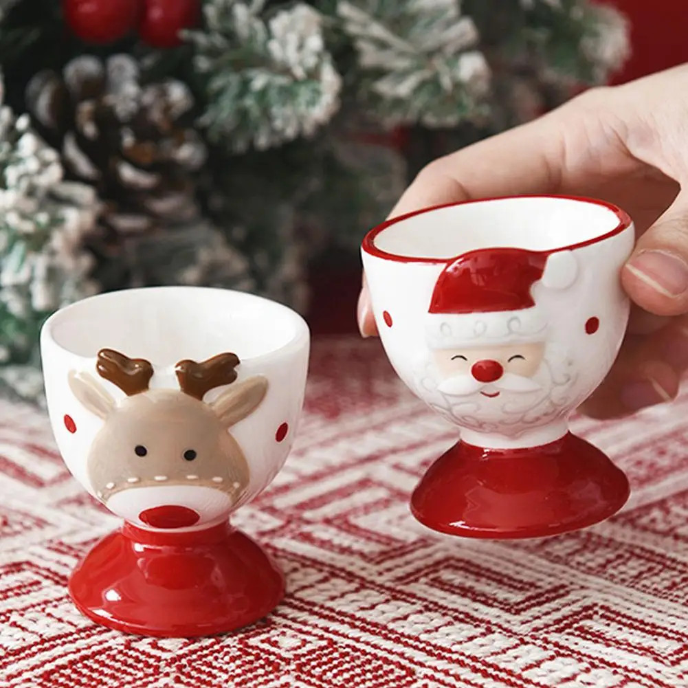 Ceramic Egg Tray Santa Claus Ceramic Egg Cup Creative Egg Tray Small Wine Glass Cute Egg Tool Kitchen Accessories image 4