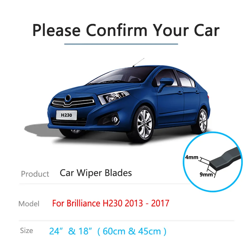 For Brilliance H230EV H220 2013 2014 2015 2016 2017 Front Wiper Blades Rubber Windshield Windscreen Windows Cleaning Accessories