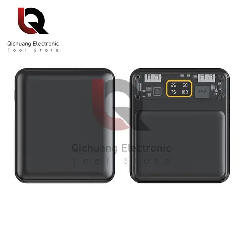 1Pcs Mini 3 18650 Batteries Power Bank Dual USB Battery Pack Digital Display Transparent Screen Power Bank For Xiaomi Lphone