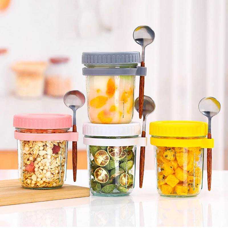 Portable Breakfast Cup With Plastic Lid And Spoon For Storing Milk Grains Fruits And Oatmeal Ideal For Canning Food Storage