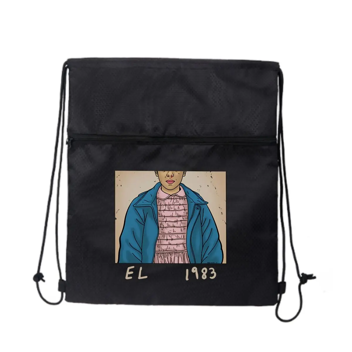 

Черная регулируемая уличная сумка на молнии с завязками и дизайном El 1983,