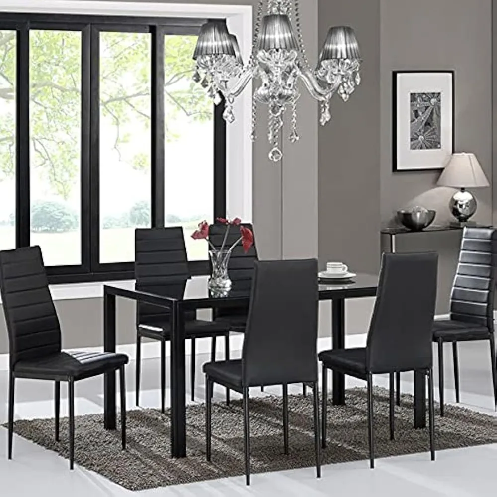 

Dining Table and Chairs, 51.2 Inches, 7 Piece Set with 6 Dining Chairs, Elegant Style Dustproof, Glass Dinings Table Set