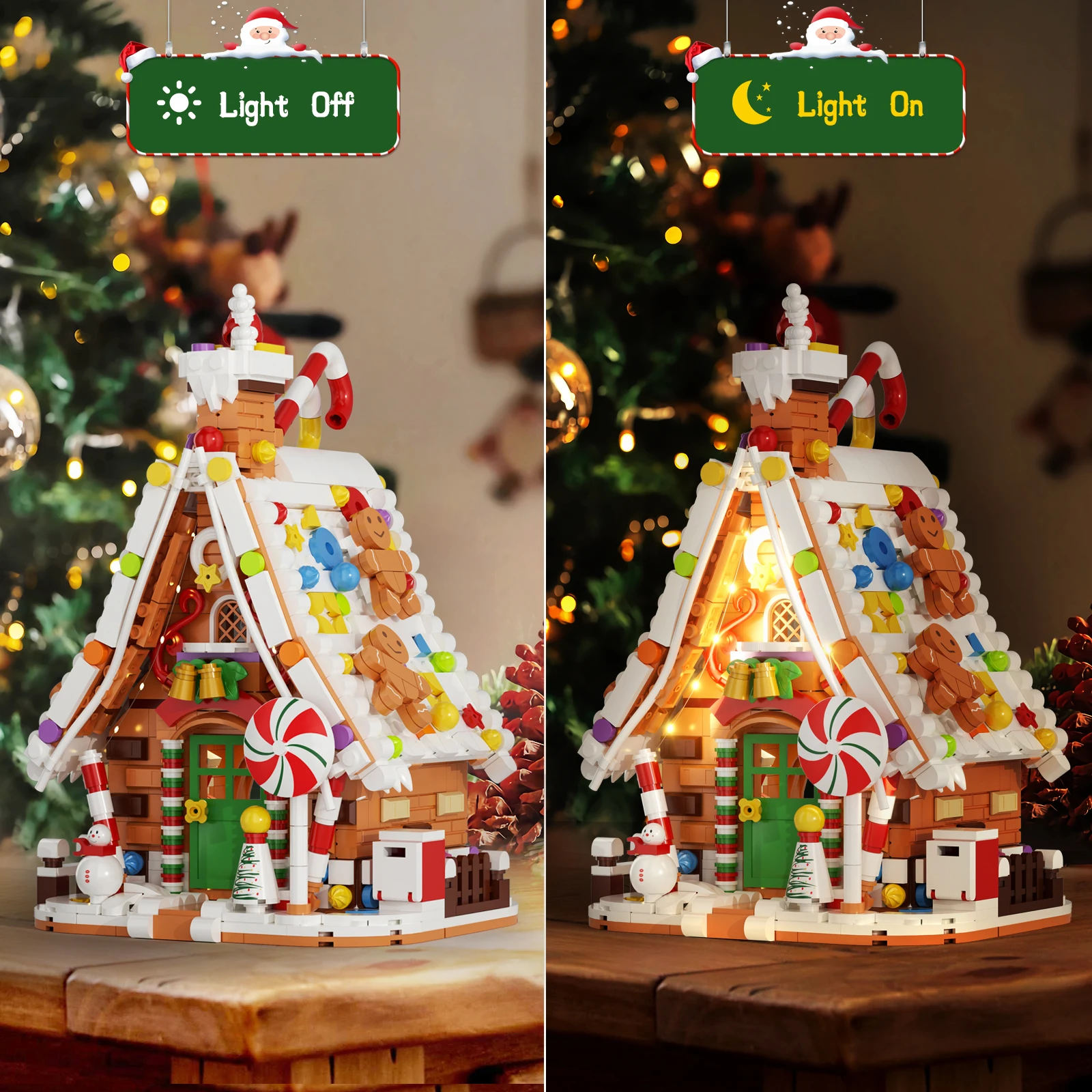 Ensemble de construction de maison en pain d'épices avec kit d'éclairage, grand village de Noël compatible avec les Lego, cadeau de Noël inspiré pour les enfants